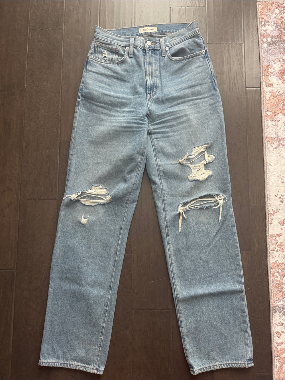 Madewell Light Blue Straight Leg Jeans with Distressed Knees